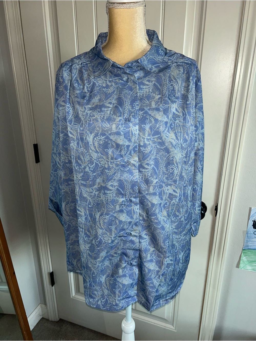 NWT Woman Within Blue Paisley Button-Up Blouse Sz 18/20